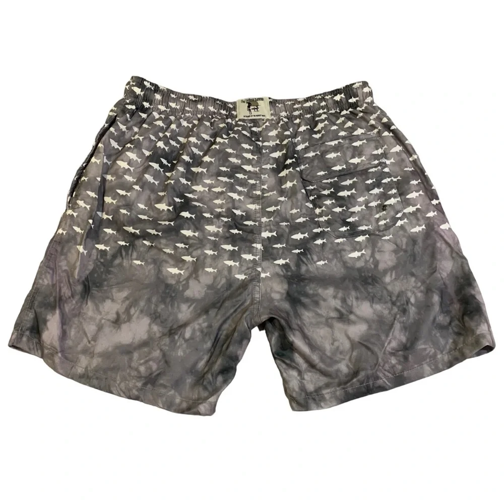 THE ENDLESS SUMMER (XL) Swim Short Gray White Fish All-Over Print Lined Like New